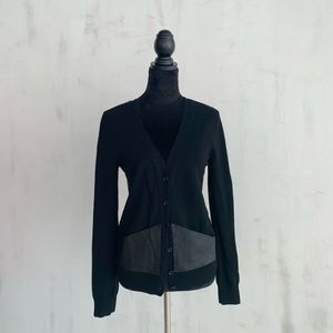 Raoul cashmere and leather button down black cardigan. Size S